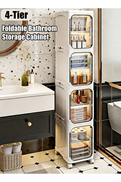 Generic 4-Tier Bathroom Storage Cabinet Foldable Slim Bathroom Organizer DIY ...