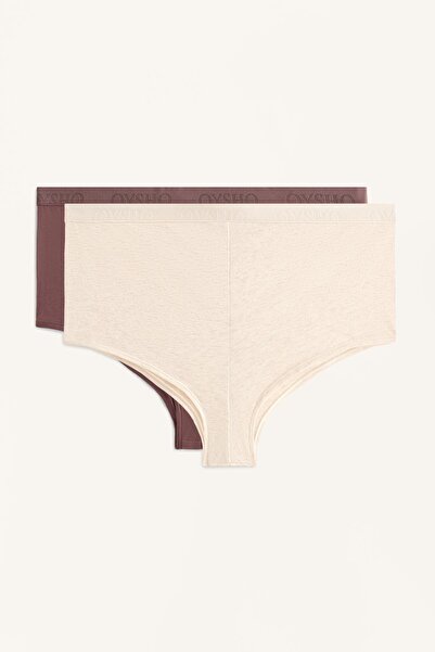 Oysho قطعتان من السراويل الداخلية القصيرة المصنوعة من مزيج القطن مع شعار