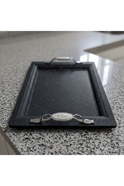 DAMMERUN Double Granite Coated Steel Tray Set |   Black and White Polka Dot 25×35 & 30×45 cm