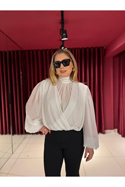 Serpirella Butik Tie-Up Neckline Elastic Waist Blouse