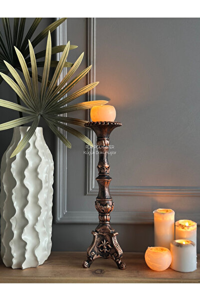 FOR POLYESTER Küçük Dokunuşlar Tek Bakır Şamdan Mumluk Biblo/dekor/Masa-Sehpa...