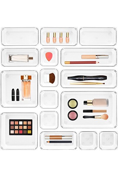 Pomefar منظم أدراج الخزائن مكون من 16 قطعة - منظم أدوات المائدة الداخلي لأدرا...