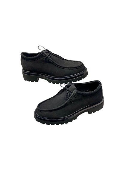 SULA Men's Two Lace-Up Leather Nubuck Black Leather Inside High Poly Sole