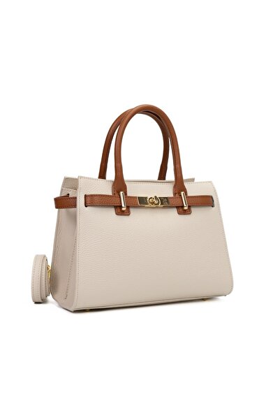 Posete Fagaras Louise Leather Purse - Beige - Cognac, Casual Bag Made of Genu...