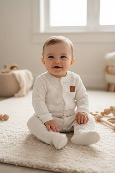 The Nest Kids Honey Waffle Romper Premium Organik Waffle Dokulu Günlük Bebek ...