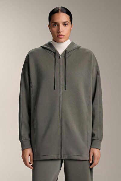 Oysho Long hooded jacket with rib details and brushed modal