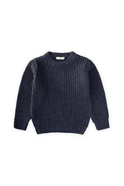 Cigit Плетен пуловер без яка за деца на възраст 2-8 години, индигово синьо