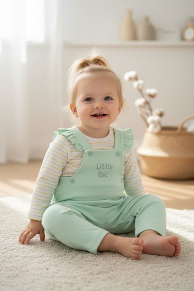 The Nest Kids Little Bee Salopet Set Premium Organic Cotton Bee Patterned Daily Baby Romper Set