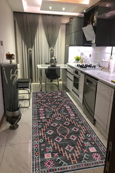 CENTER AVM Vintage Halı Mutfak Halısı Makinede Yıkanabilir Halı Kaymaz Taban ...
