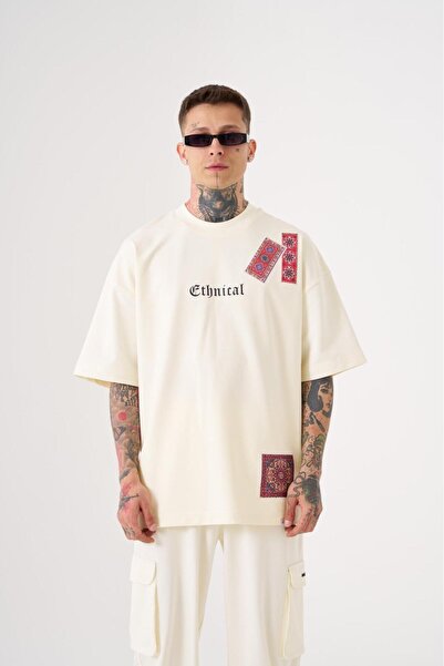 Machinist Tricou etnic Born Again supradimensionat pentru bărbați, bumbac, alb