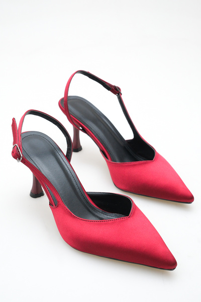 Shoesers Women's Satin Design Asymmetrical Strap Pointed Toe Thin Casual Heel...