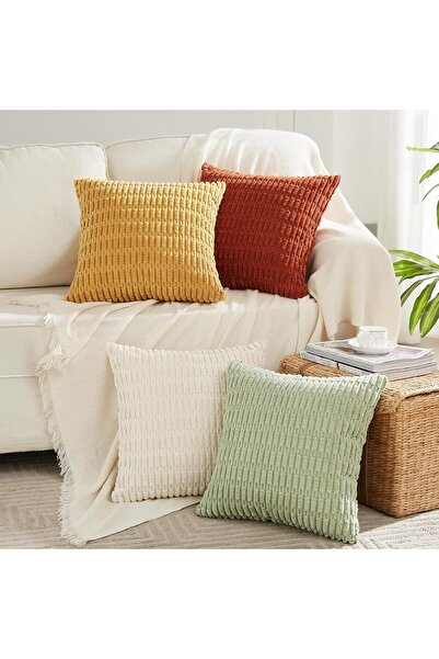 Generic Decorative pillow covers, corduroy soft velvet striped and square pil...