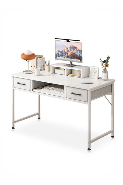 Bojasmiial Work Desk with Storage Drawer, Home Office Desk with Keyboard Tray...