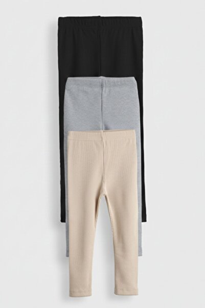 MARKOLL 3'lü Çocuk Taytı Seti - %95 Pamuk %5 Lycra Esnek Fitilli Penye