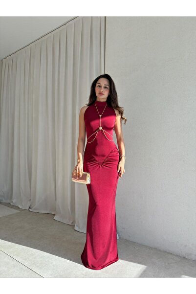 Mooi Butik Rochie Maxi TOMY cu accesorii 1698 - Burgundy