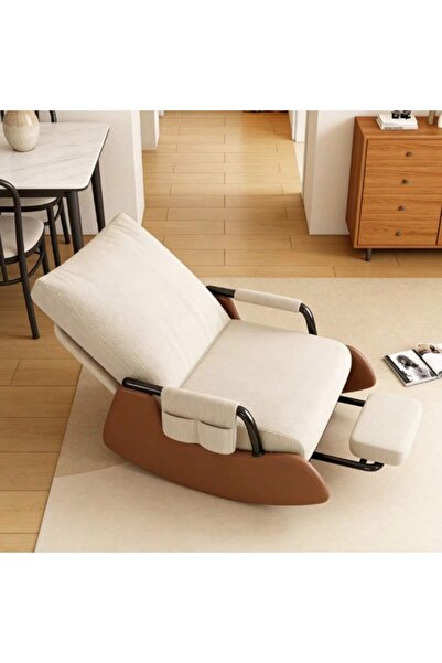 Mtanvxay أريكة هزازة قابلة للإمالة بتصميم كلاسيكي مع مسند قدم مبطن وجيب جانبي...