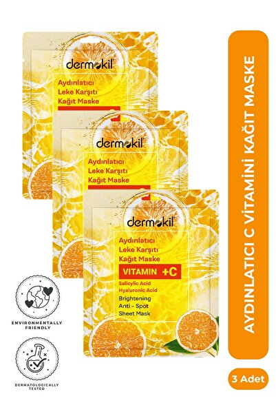 Dermokil Aydınlatıcı C Vitaminli Kağıt Yüz Maskesi 20 ml x 3 Adet