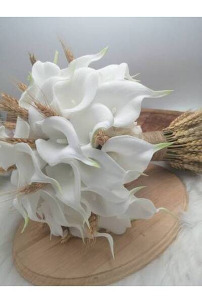 chocogift مقبض العروس مزين بأزهار الكالا الطبيعية والقمح المجفف