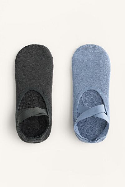 Oysho 2 pairs of padded cotton blend yoga and Pilates socks with crossover st...