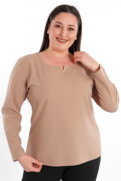 SERTUĞ Trend42plus Bluză din țesătură creponată de mărime mare material elast...