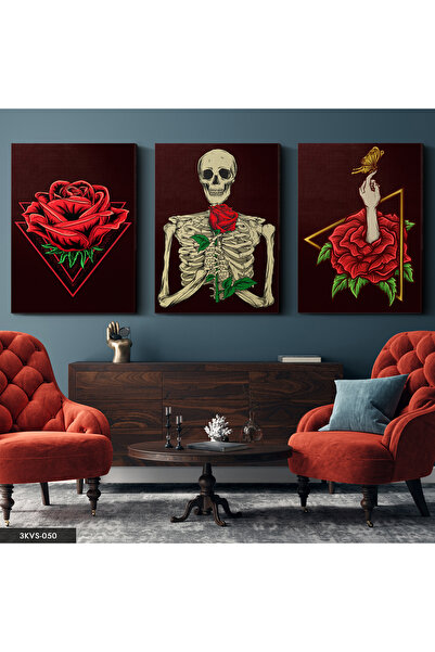 Evinemoda Pânză Rose Skeleton 3 Piese - Pânză Canvas