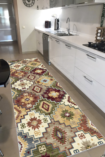 CENTER AVM Vintage Halı Mutfak Halısı Makinede Yıkanabilir Halı Kaymaz Taban ...