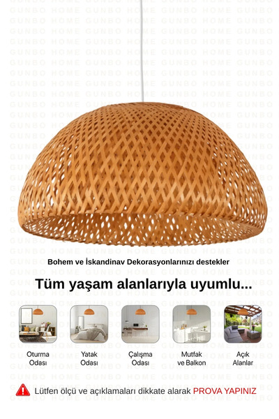 Verve Bohem Bambu Boja Pendant Sarkıt Avize Lamba 35 Cm - Iskandinav, Modern, Bohem, Rattan Aydınlatma