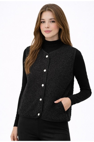 SHEBARA YUVARLAK YAKA CEPLİ KUZU YELEK