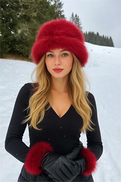 Neşeli Butik γυναικείο κόκκινο βελούδινο καπέλο καλπάκι NBAKS001