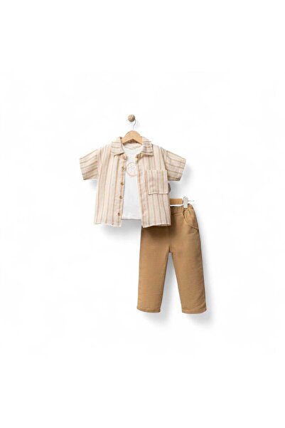 Jikko Baby Muslin Fabric 3-Piece Baby Set - Striped Shirt, T-Shirt and Pants
