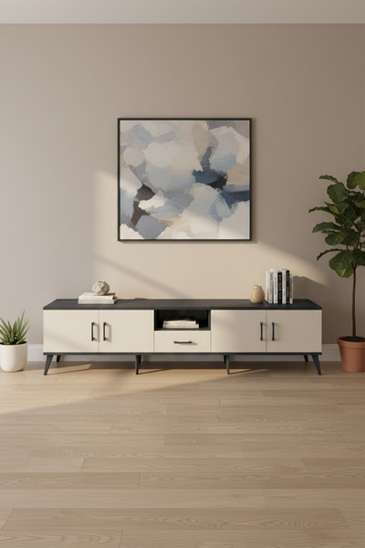 EnTrendMobilya Silva TV Ünitesi 3 Raflı 4 Kapaklı 220cm Antrasit-Aytaşı