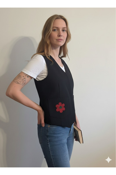 Butik Ayseba Kadın Siyah Cepken Pazen Yelek