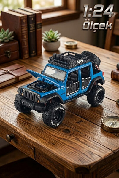 craftivio 1:24 Ölçek Metal Off-Road Jeep Mavi - Sesli Işıklı Çek Bırak Kapıla...