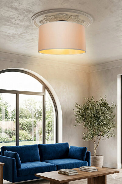 decory De-Goza Tavana Sıfır Plafonyer Avize, 30cm Silindir Kumaş Gövde Modern...