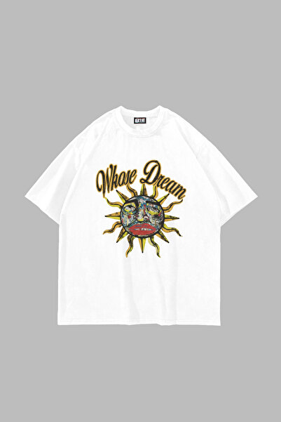 Sekizbiraltı Whose Dream Printed Oversized Unisex White Tshirt
