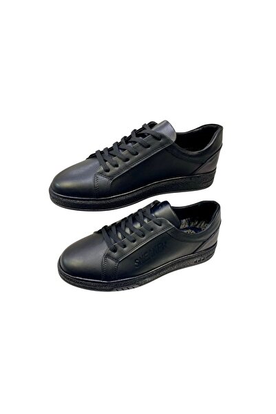 SULA Men's Lace-Up Black Sneaker with Leather on the Inside and Outside, Rubb...
