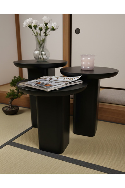 kuppdesign Liza Mantar Yan Sehpa Siyah 3 lü Set