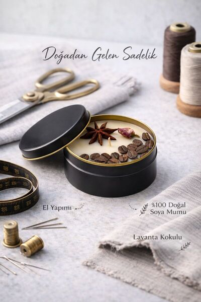 Flow Home Dekoratif Lüks Soya Mum,El Yapımı Doğal Mum,Metal kutu ,Anason Deta...