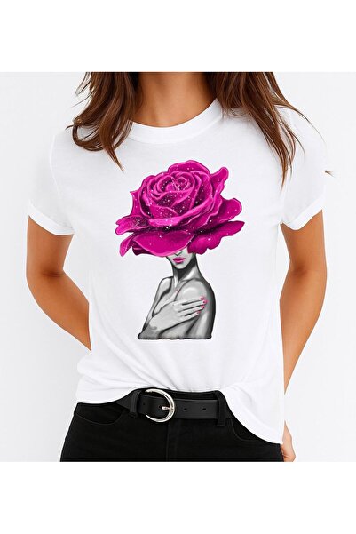 OEM Tricou de bumbac pentru femei - Doamna și trandafirul