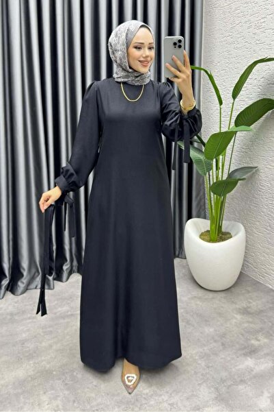 Kalemen Moda Manşeti Bağlamalı Sofia Keten Elbise 2010 Siyah