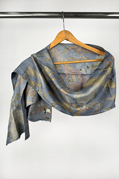 Defne&Apollon İpekçilik وشاح حرير 100% مطبوع بيئياً 27 × 160 سم أزرق بحري Karma6