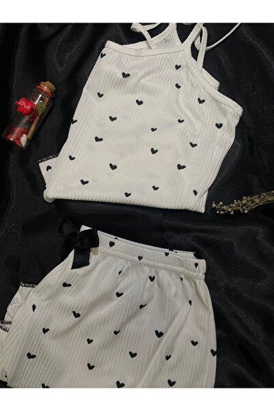 Dantelya Homewears Beyaz Pamuklu Siyah Kalpli Gecelik