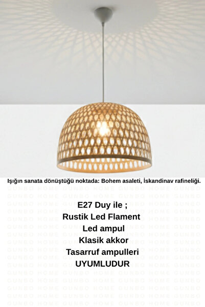 Verve Gottorp Avize 45cm- Iskandinav, Modern, Bohem, Rattan Avize, Aydınlatma