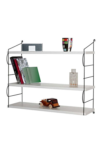 Artenova Wall shelf with 3 shelves, chipboard/metal, white
