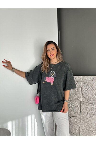 Zerrincan Giyim Gri Sosis Köpek Yıkamalı Tshirt