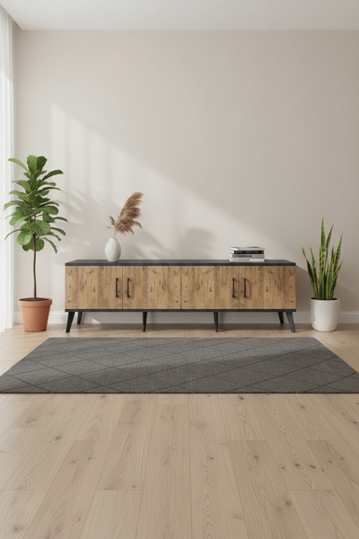 EnTrendMobilya Luna TV Ünitesi: 176 cm Antrasit-Çam, 4 Kapaklı & 2 Raflı