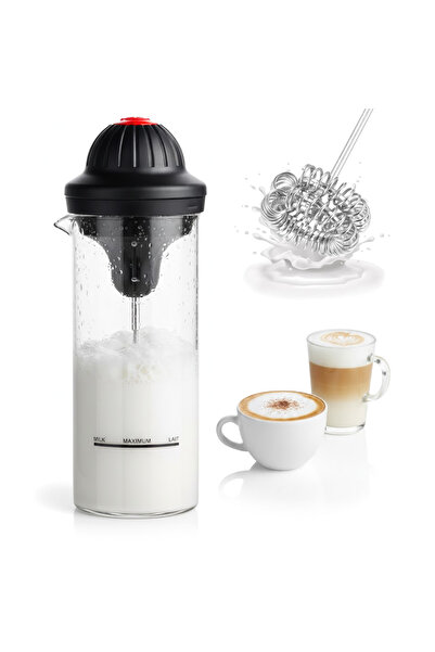 easyCTRL Aparat electric spumare lapte, Portabil, Sticla borosilicata, 450 ml...