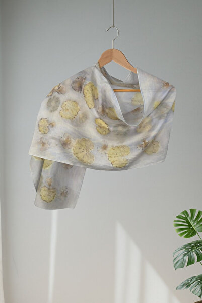 Defne&Apollon İpekçilik 50% Silk 50% Cotton Ecoprint Scarf 37 X 140 cm Karma11