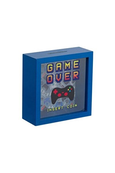 OEM Pușculiță pătrată din lemn, design elegant, albastră, Game Over, 15,5x6x1...