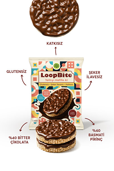 GLUTENSİZ FABRİKA LoopBite Bitter Çikolata Kaplamalı Basmati Pirinç Patlağı x 10 Paket (Glütensiz & Vegan)
